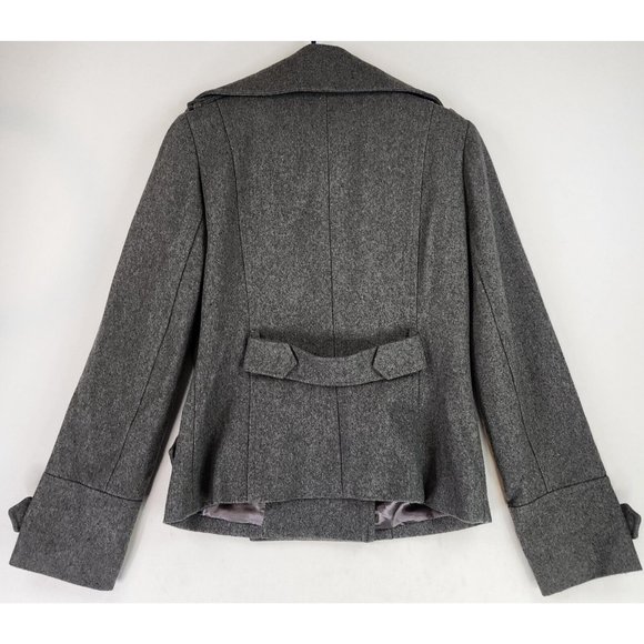 Topshop Jacket Womens 14 Gray Casualcore Button Up Wool Blend Winter Pea Coat - Picture 2 of 12